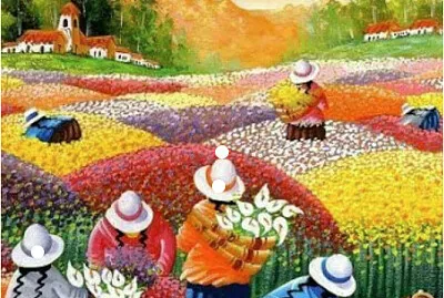 Pérou récolte de fleurs