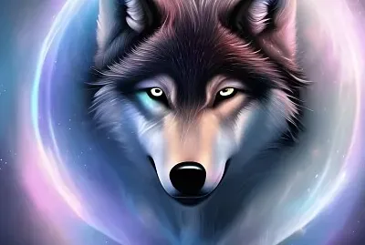 Wolf in a colorful orb