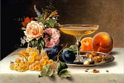 Emile Preyer nature morte au champagne