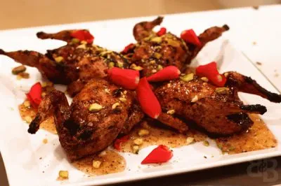 quail with rose petals
