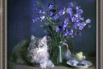Flowers, Cat and Pear-Art
