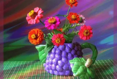 Beautiful Flowers in Grape Teapot