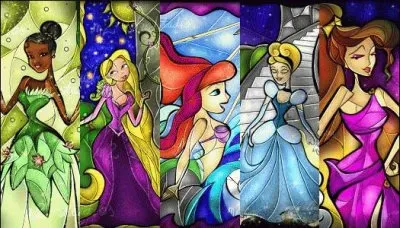Stained-glass Tiana Rapunzel Ariel Cinderella Meg