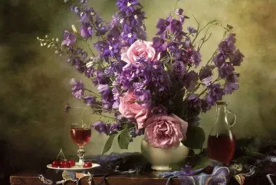 Purple Floral Still Life-Art