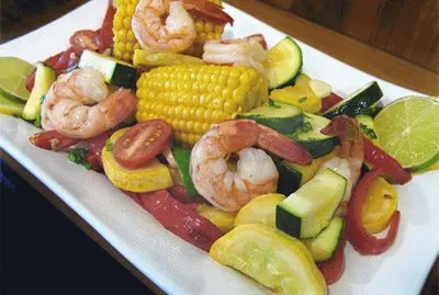 shrimp with end of summer veggies