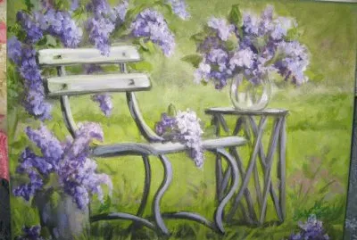Spring Lilacs on Park Bench