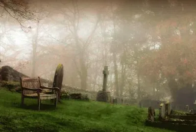 misty graveyard Miserden