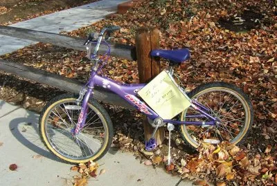 פאזל של Lost Purple Bike in Fall Leaves
