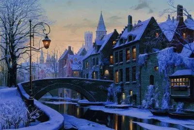 Noche de invierno fascinante en Brujas, BÃ©lgica