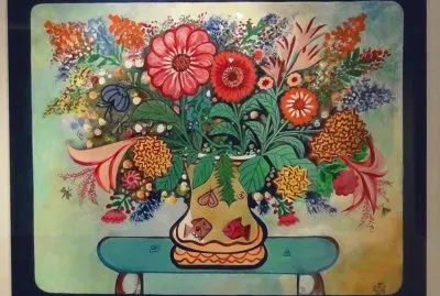 Painting from Jose Capricorne Flower on Blue Table