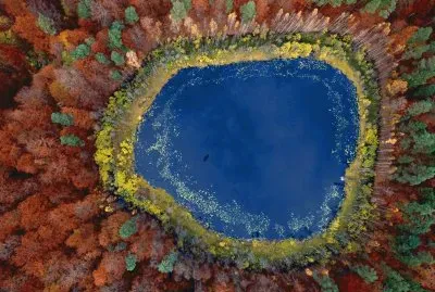 Autumn view from the air Lake Pomerania  Poland