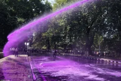 Protesters Shot with Purple Water Cannon-India jigsaw puzzle