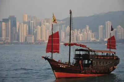 Chinese Junk  in Hong Kong Harbour