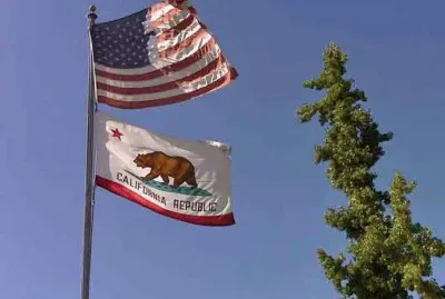 USA and California Flags in Santa Ana Winds jigsaw puzzle