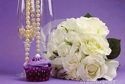 Wedding Bouquet and Purple Cupcake
