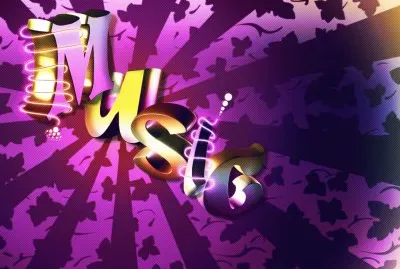 Flashy Music on Purple Background- 3D Art