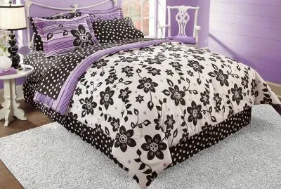 Purple Black and White Bedroom