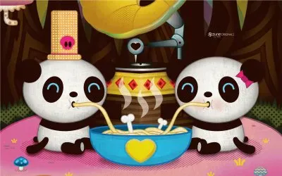 Panda 's eating Noodles
