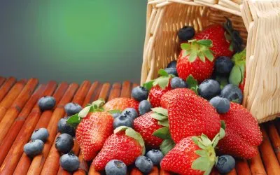 Basket with Blue and Strawberries