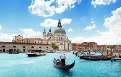 BLUE GRAND CANAL AND BASILICA, VENICE