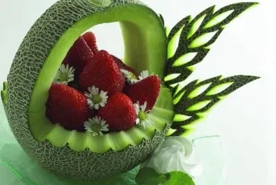 Strawberries in a Melon Basket