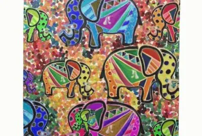 Colorful Elephants   floral Mozaique