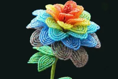 Rainbow Hued Stylized beaded Rose
