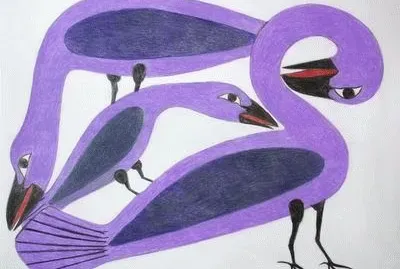 Artic Inuit art Purple Birds by Kenojuak Ashevak