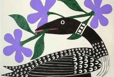 Loon with Purple Flowers by Kenojuak Ashevak