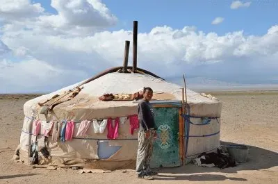 Nomad Family living in the Gobi desert