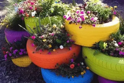 Painted recycled Tires in the Garden jigsaw puzzle