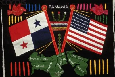 Mola with Panamaian and American Flags