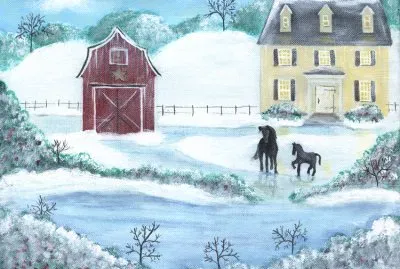 Two Black Horses on a Winters Day