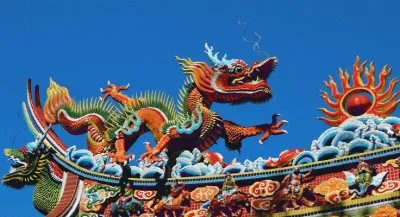 Rooftop detail Qingtian Temple  Taipei