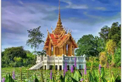 Lotus pond Royal Pavilion  Rama IX park Bangkok