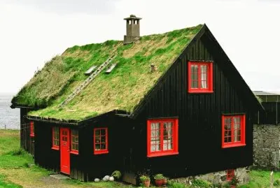 A Grassy House at Kirkjubour  Faroer Islands