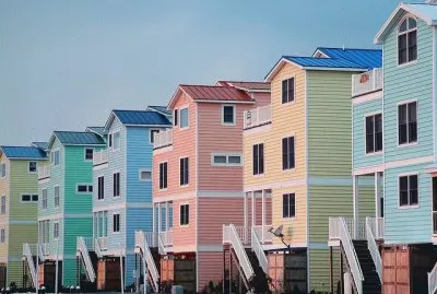 Pastel colored Beach Houses  Delaware  USA