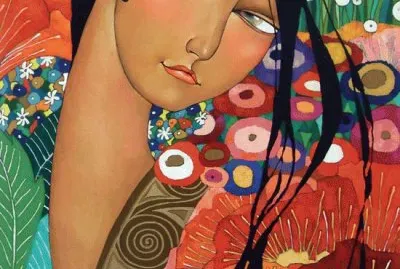 Lady between the Flowers by Akzhana Abdaliev