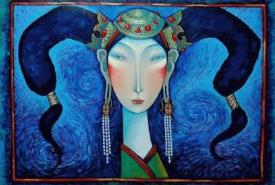 Lady in Blue background by Zayasaikhan Sambuu