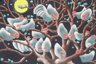 Chinese painting, Chickens during Moon Night
