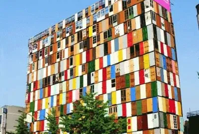 1000 old Doors on a 10 story building  Seoul