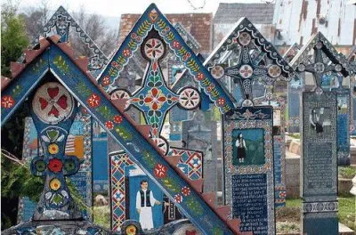 Colorful Tombstones  the Merry Cemetery  Romania