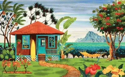 Tropical surfer beach hut