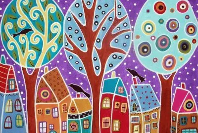 3 Trees, 3 Birds and  6 Houses by  Karla Gerard