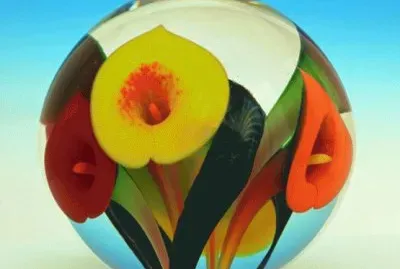 Yellow,orange an red art glass by Lotton