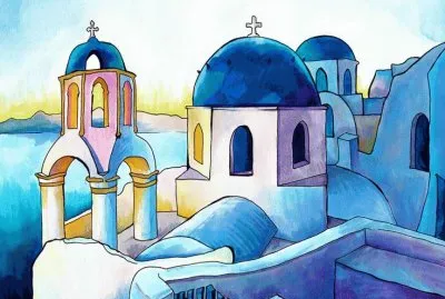 Santorini Greece seen by the painter