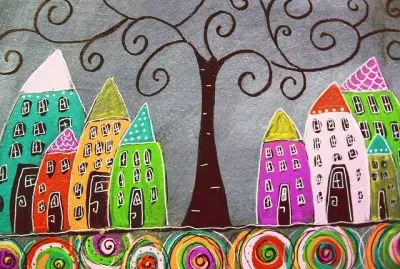 Curly Tree with Houses  by Morgaine Swann jigsaw puzzle