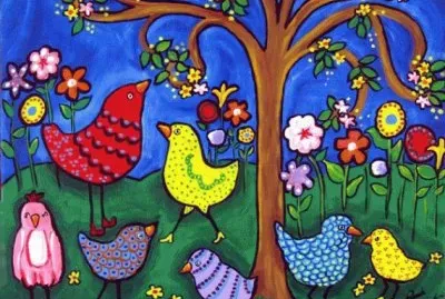 Whimsical Flowers and Birds