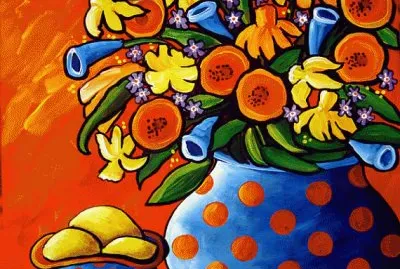Floral Vase and Lemons by Renie Britenbucher