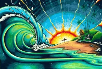 Beach, sunset,surfing and waves jigsaw puzzle